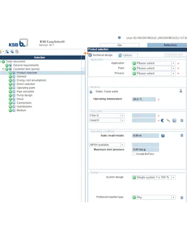 KSB Easy Select Pump Selection Tool
