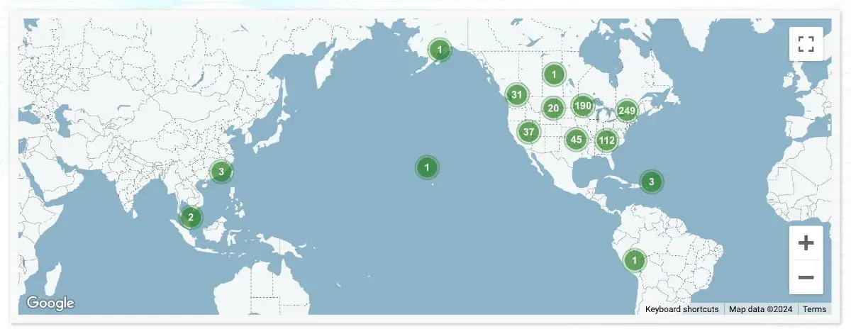 Whipps Product Installation Map